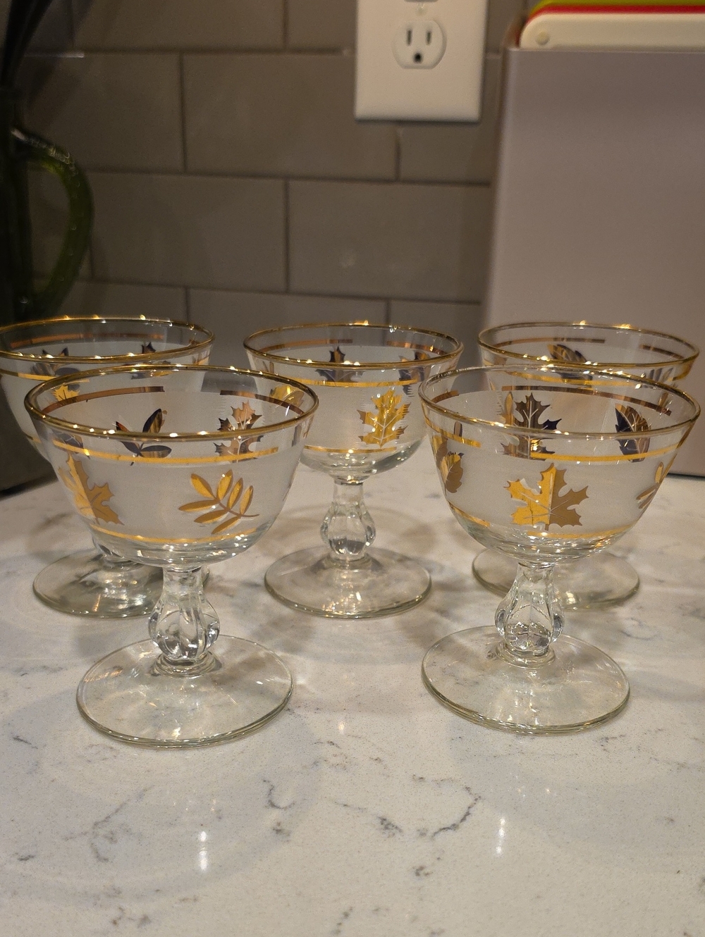 Libbey Gold Leaf Accent Stemmed Dessert Glasses - Clear and Gold